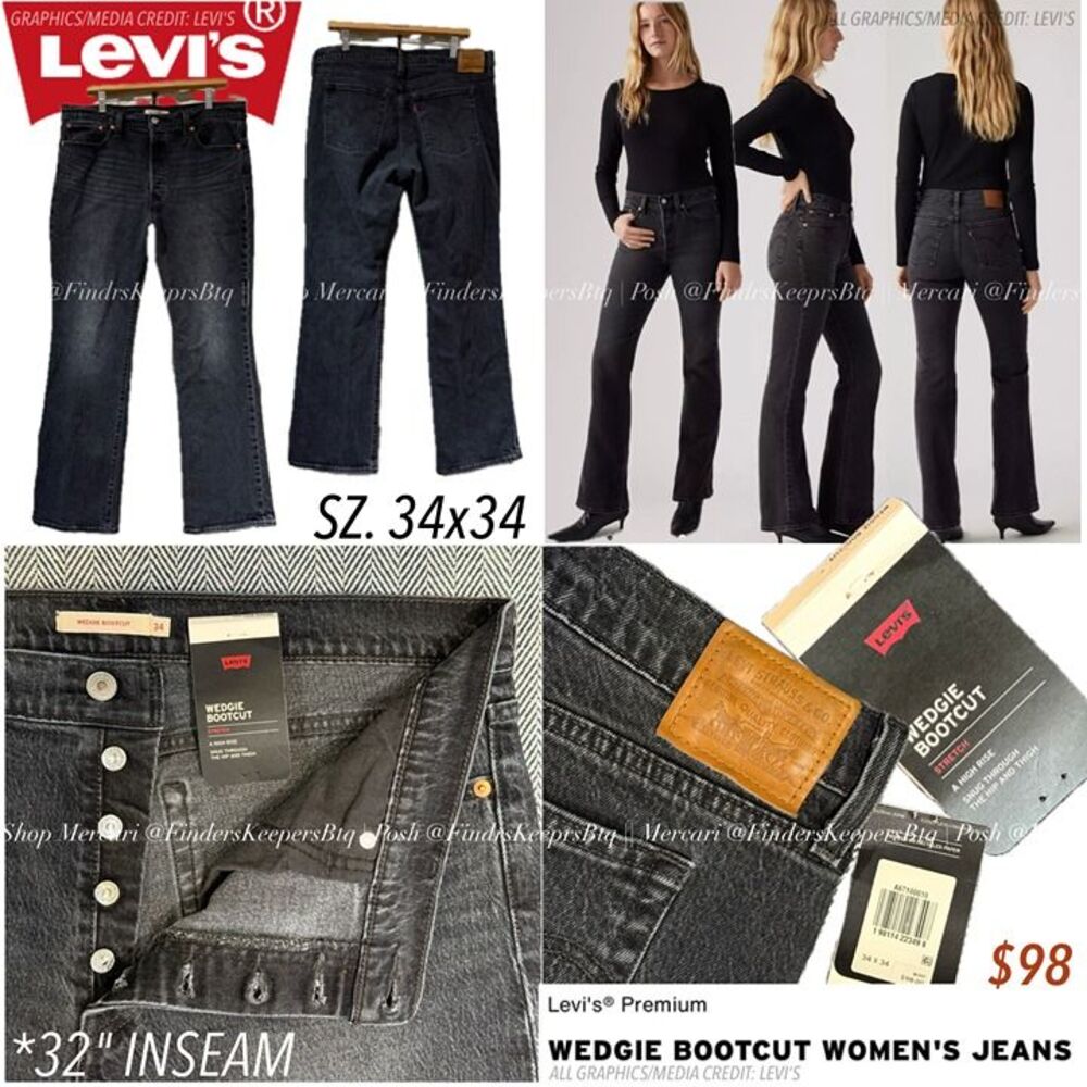 LIKE NEW Levi’s Premium Wedgie Bootcut High Rise Jeans Black Low Stretch 34